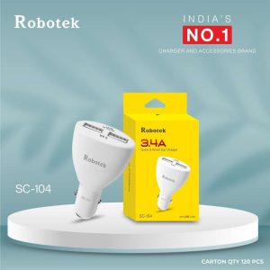 Robotek SC-104 Dual USB Car Charger - 24W ,2-Port, Smart Charging