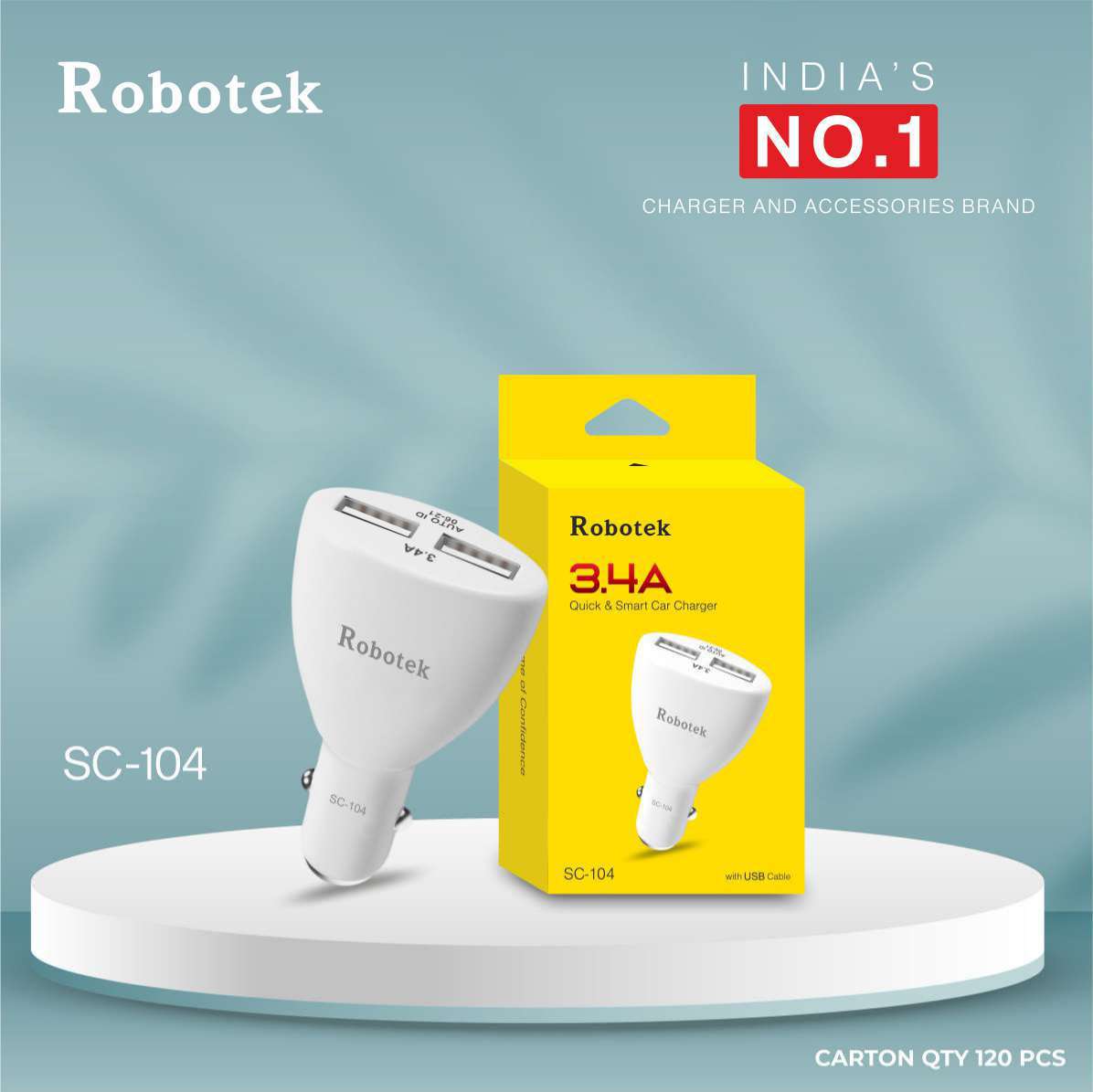 Robotek SC-104 Dual USB Car Charger - 24W ,2-Port, Smart Charging