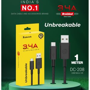 Robotek DC-208 Micro USB Cable - 15W Fast Charging, 1m, Super Durable, Nylon Braided