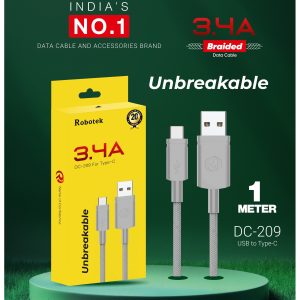 Robotek DC-209 TYPE-C Cable - 15W Fast Charging, 1m, Super Durable, Nylon Braided