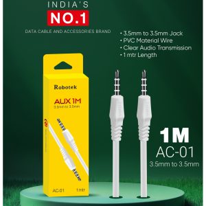 Robotek AC-01 AUX Cable - 3.5mm Male to Male Audio Cable, 1m, Nylon Braided