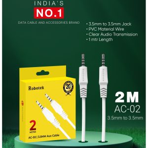 Robotek AC-02 AUX Cable - 3.5mm Male to Male Audio Cable, 1.5m, Nylon Braided