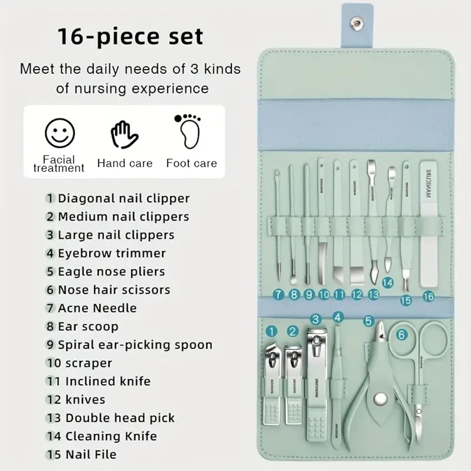 16-in-1 Stainless Steel Manicure & Pedicure Kit – Complete Nail Grooming Set - Image 3